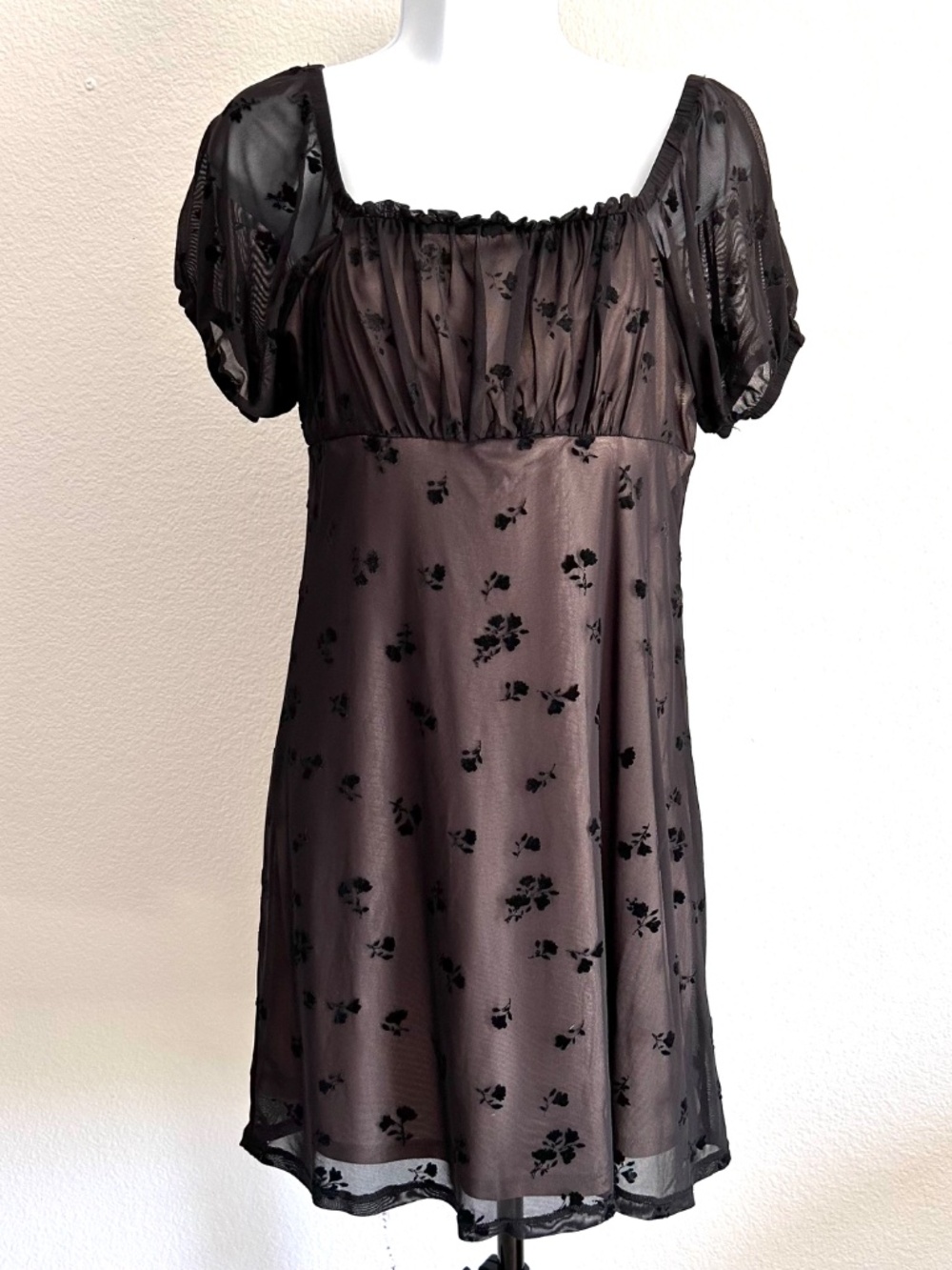 Juniors' M Rewind Black Nude Y2K Prom Mini Dress